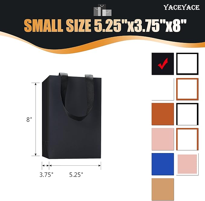 Black Gift Bags with Handles, 10 Pcs 5.25"x3.75"x8" Kraft Paper Bags for Wedding, Party, Business, Retail