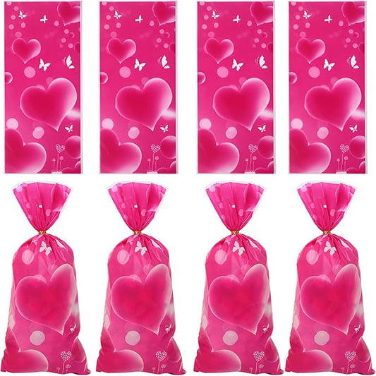 iNINGER 50pcs Happy Valentine's Cellophane Treat Bags for Party Favors,Small Sweet bags for Candy,Sweets Gift Bags for Party Decorations,Romantic Valentine's Day Theme Candy Bags Party Supplies