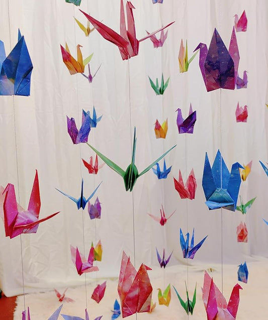 Starry Sky Crane Paper Hanging Garlands(3stringsX 5.2ft), Watercolor Galaxy Origami Birds Streamers for Bedroom Bridal Shower Baby Shower Birthday Party Supplies Garden Ceiling Hanging Decor