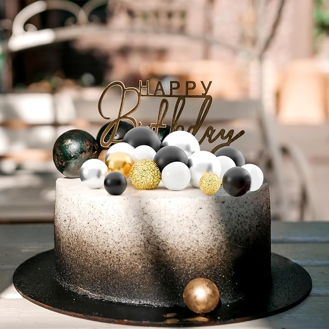 60Pcs Glitter Cake Balls Decorations Foam Cake Topper Balls Mini Balloon Cupcake Toppers for Cake Decorating Birthday Baby Shower Party (Glitter Black Silver Series)