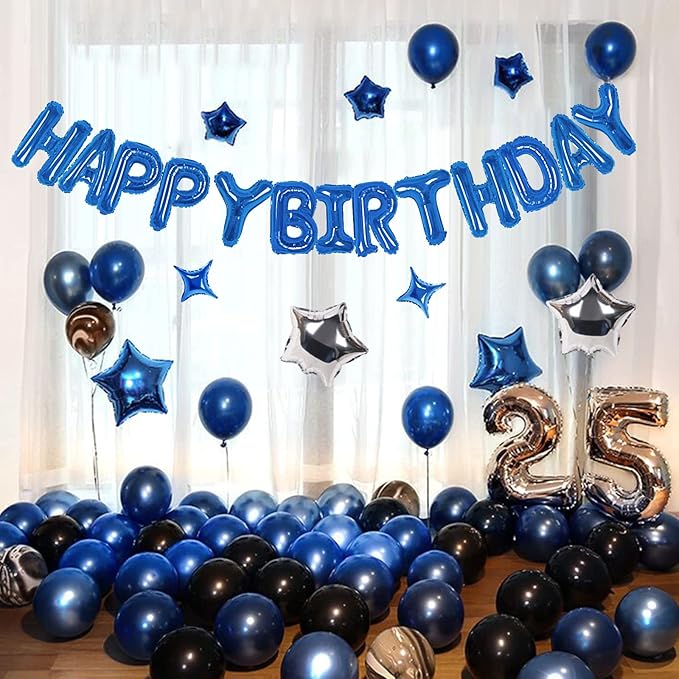 CANREVEL Happy Birthday Banner 13pcs 16 Inch Mylar Foil Letters with 12pcs Star Balloons Birthday Party Decorations for Kids and Adults - 3D Blue