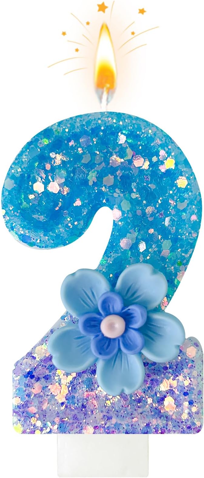 Blue Purple Flower Birthday Number Candles, Flower Theme Party Decorations, Cupcake Decorations, Suitable for Party Celebrations, Boys and Girls Birthday Decorations（2）