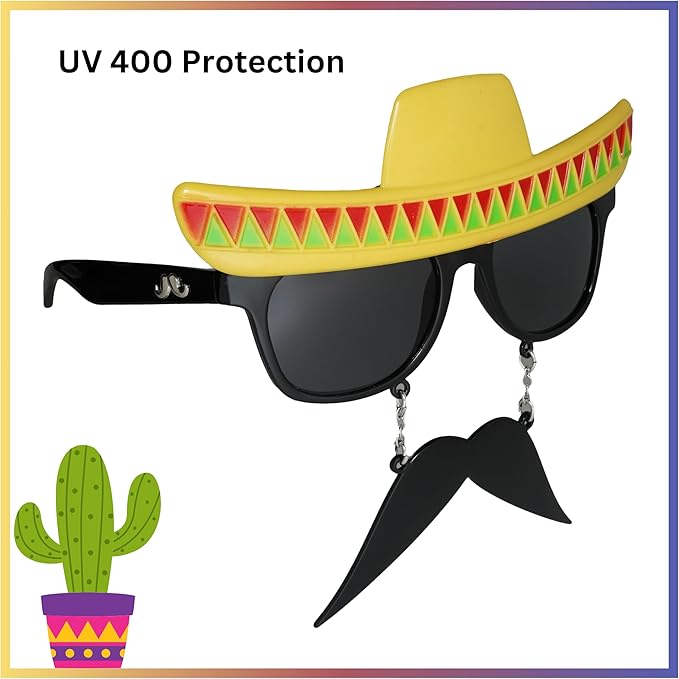 Sun-Staches Fiesta Fun Sombrero Sunglasses | Photo Booth | Party Attire or Party Favor | One Size Fits Most