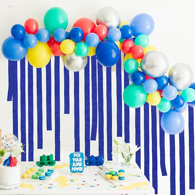 8 Rolls Royal Blue Crepe Paper Streamers Party Streamers Photo Booth Backdrop Party Supplies for 4th of July Birthday Baby Shower Sea Hanukkah Party Decorations（Total 656ft, 1.8Inch x 82Ft/Roll）