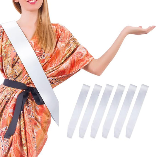 6 Pcs Sash Blank Satin Sash Party Favors White Sash Plain Sash Bridal Shower Decorations Sashes for Birthday, Wedding, Graduation, DIY, Beauty Pageant, Hen Party, Homecoming, Make Your Own Sash