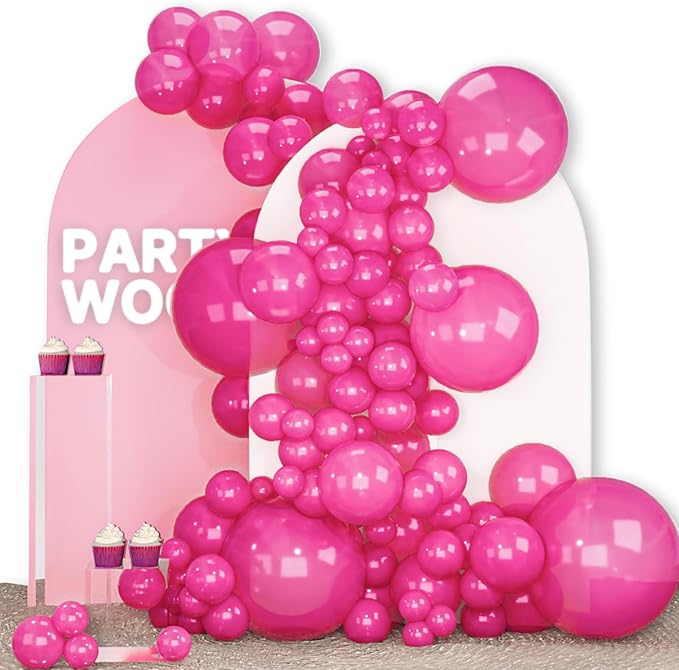 PartyWoo Pearl Hot Pink Balloons 140pcs Different Sizes of 18 12 10 5 Inch Magenta Fuchsia Dark Pink Balloon Arch Kit Garland for Bridal Baby Shower Princess Birthday 1950s Party Decorations Pink-Z38