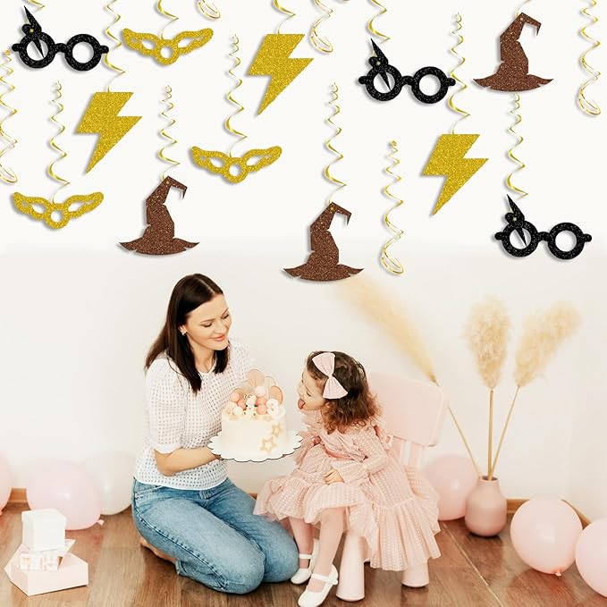 Magic Wizard Inspired Birthday Decorations for Kids, Glitter Magical Inspired Hanging Swirls, Magical School Wizard Theme Baby Shower Birthday Party Foil Spirals Hanging Decorations Supplies