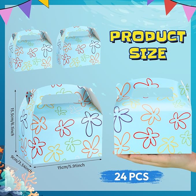 Marspark 24 Pack Sponge Cartoon Birthday Party Supplies, Paper Gift Boxes, Cartoon Candy Treat Boxes for Birthday Party Decorations(Flower Cloud Pattern)
