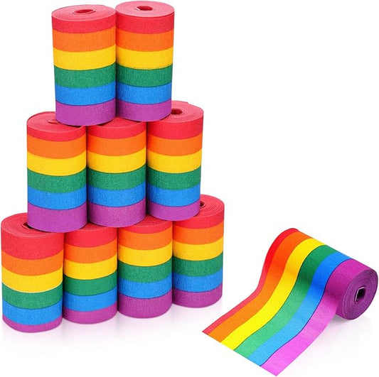 AmazingSpark 12 Rolls Rainbow Streamers Crepe Paper 394 ft Streamers Party Decorations Colorful Crepe Paper Rolls for Birthday Wedding Baby Shower Pride Day Backdrop DIY Craft (Color Stripes)