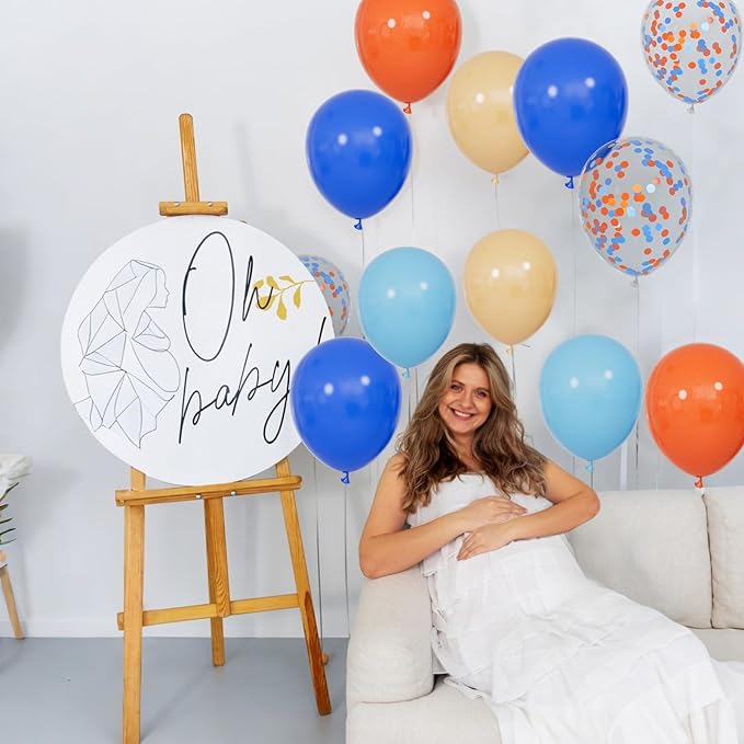 68Pcs Blue and Orange Balloons 12 Inch Nude Color Deep Light Blue Balloon for Birthday Party Decorations Confetti Blue and Orange Graduation Decorations.
