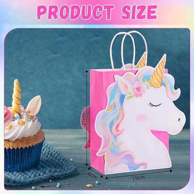Kolldenn 24 Pack Unicorn Party Favor Bags Goody Bags 3 Colors with 48 Pcs Cardstocks and Handles for Unicorn Birthday Party Gift Goody Treat Candy for Unisex Favors