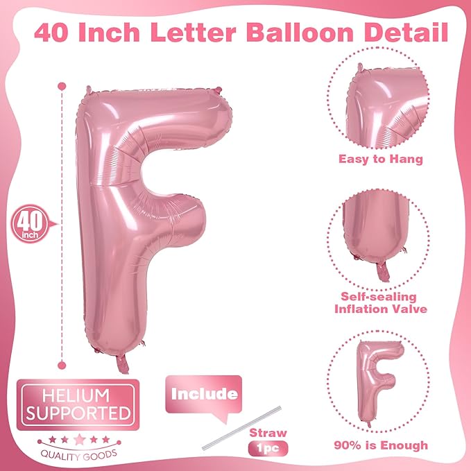 Giant Alphabet F Foil Letter Balloon, Pastel Pink Inflatable Word Balloons F Letter Birthday Decor, 40 Inch Baby Pink A-Z Custom Alphabet Balloons for Girls Baby Shower Party Decoration Supplies