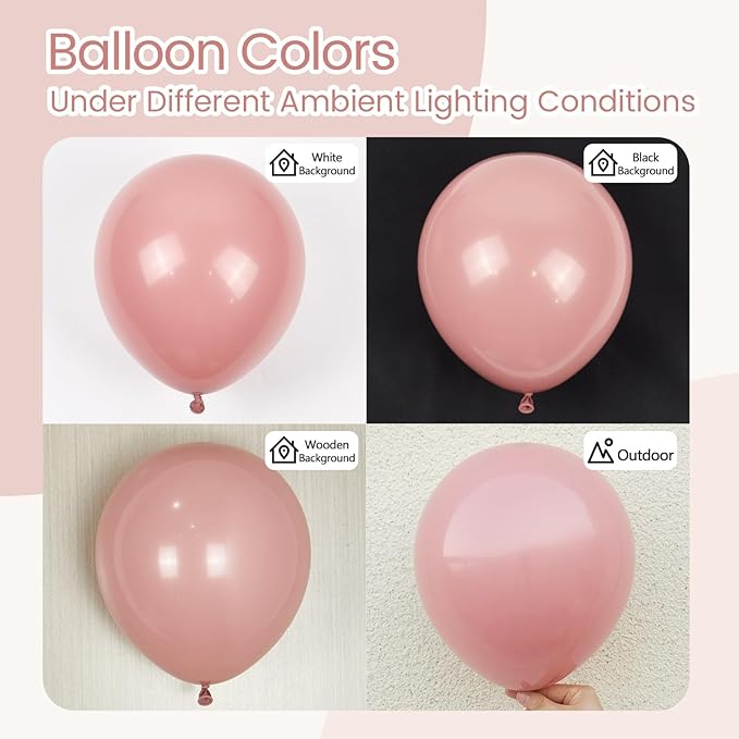 Awenztech 110pcs Dusty Pink Balloons, 18 12 10 5 inch Dusty Rose Balloons Different Sizes Pink Balloon Arch Kit for Wedding Bridal Gender Reveal Boho Baby Shower Birthday Party Decorations