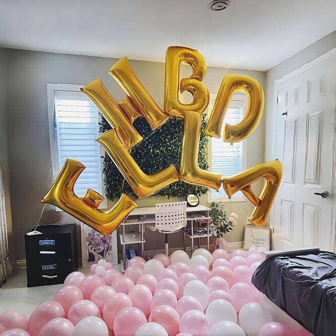 Custom Letters Balloon Gold, Large Helium Alphabet Name Balloon L Decor, 40 Inch Self Inflating Mylar Letter Foil Word Customize Balloons for Girls Women Birthday Anniversary Party Decoration Supplies