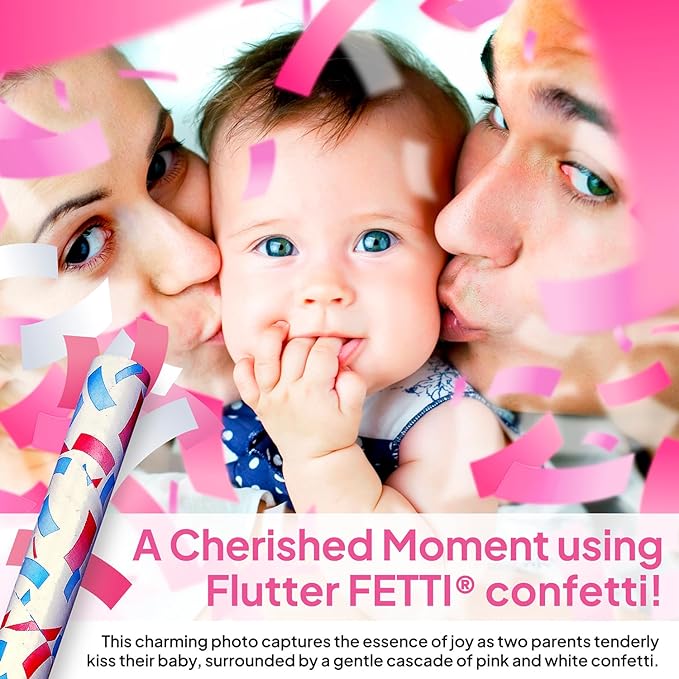 Flutter FETTI® 6 Pack Gender Reveal Pink Confetti Cannons for Baby Girl - 14" Gender Reveal Cannons - Pink, Cerise, & White - Made in USA