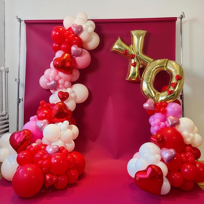 Pink and Red Balloon Set, Valentine Balloons Decorations, 12 Inch Red Pastel Light Hot Pink White Latex Balloon for Women Valentine's Day Birthday Wedding Bridal Shower Anniversary Party Decorations