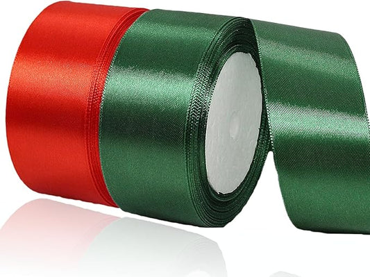 Red Christmas Ribbon, Dark Green Red Satin Ribbon 1-1/2 Inch 50 Yards Fabric Ribbons for Christmas Party Decorations, Gift Wrapping, Tree Ornaments, Bouquets, Door Wreaths, Bows Making and DIY Crafts