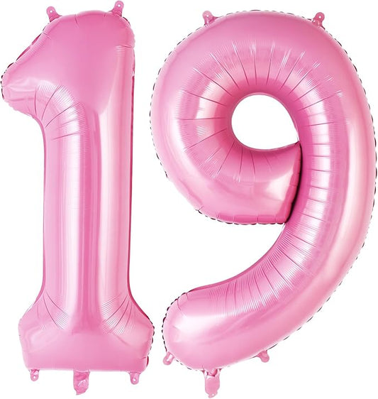 Pink Number 19 Balloon, 40 Inch Big Large Foil Helium Number Balloons, Giant Mylar Number 19 Balloons for 19 Years Old Birthday Party Decorations Supplies Anniversary