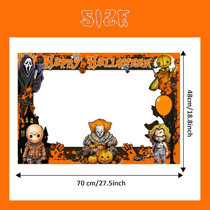 Halloween Photo Booth Props Kit – 16 Pcs Party Selfie Frame and Photo Props for Indoor Outdoor Decorations, Pumpkin Ghost Bat Designs for Halloween Events (Orange)
