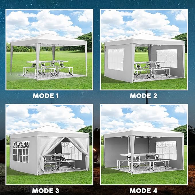 10x10 Pop Up Canopy Tents for Parties, Portable Outdoor Tent with Carry Bag & 4 Sandbags, for Wedding, Patio Events, Commercial, Birthday, Graduation (White, 10x10)