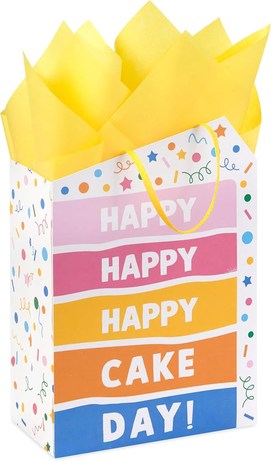Birthday Hallmark 9" Medium Gift Bag with Tissue Paper (Happy Cake Day, Colorful Confetti) for Kids, Coworkers, Friends