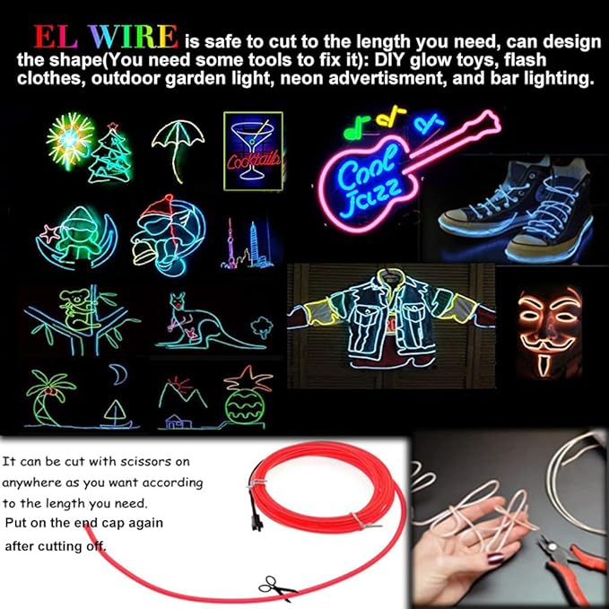 Neon Light 5-in-1 Meter Wire，Portable Battery Pack with Decorative Wire，Suitable for Birthday Parties，Thanksgiving and Other Occasions. (Red)