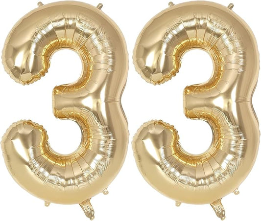 Champagne Gold Large Number 33 Balloon, 40 Inch Light Gold Foil Helium Number Balloons, Giant Mylar Number 33 Balloons for 33 Years Old Birthday Party Anniversary Decorations (Champagne Gold 33)