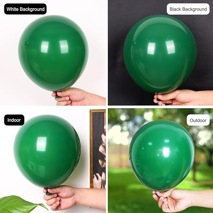 RUBFAC 135pcs Dark Green Balloons Different Sizes 18 12 10 5 Inch for Garland Arch, Emerald Green Christmas Balloon for Safari Jungle Party Birthday Baby Shower Masquerade Party Wedding Decorations