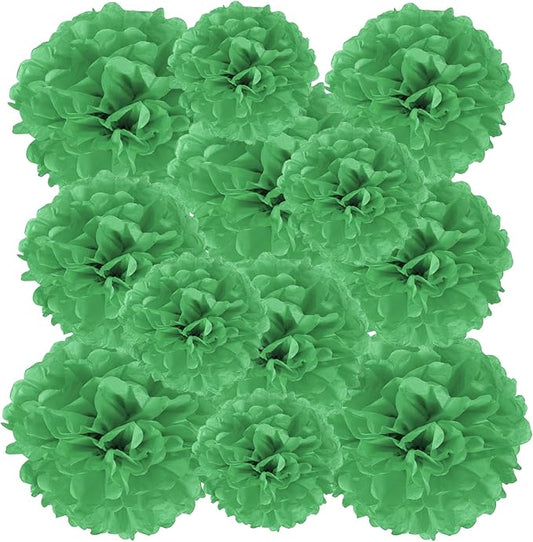 PATIKIL 8" 10" 12" Tissue Paper Pom Poms, 12PCS Pom Poms Paper Flowers Ball Tissue Paper Flowers Assorted Size for Wedding Bridal Shower Birthday Party Backdrop Decoration, Green