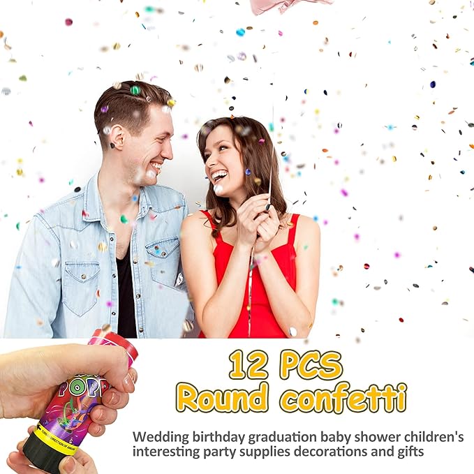 12 PCS Confetti Poppers Cannons for Wedding Birthday Graduation Baby Shower Fun Party Supplies Decorations and Favors