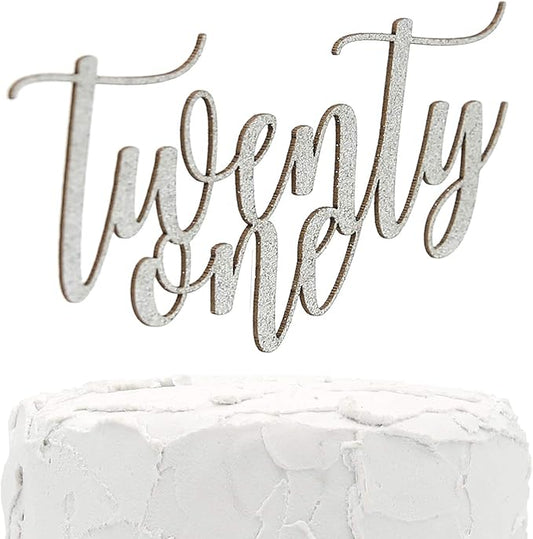 21st Birthday Cake Topper - twenty one - Double Sided Silver glitter - Premium quality Made in USA