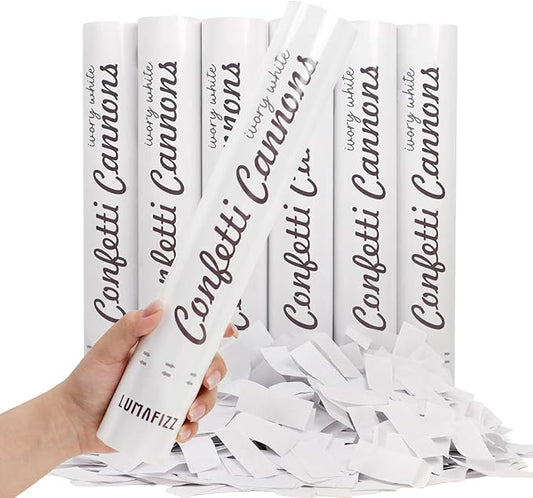 [6 Pack] 12 Inch Biodegradable White Confetti Poppers | Confetti Cannons for Wedding Celebration, Birthday PartyChristmas Eve and New Year Celebration