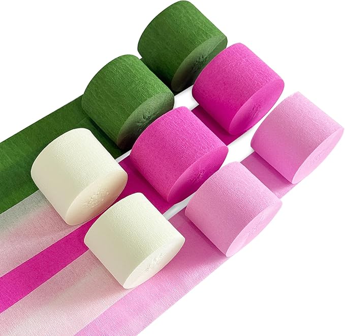 Pink and Green Crepe Paper Streamers 8 Rolls 656ft Party Streamers for Hawaiian, Flamingo, Witch Theme Party, Birthday and Wedding Decorations