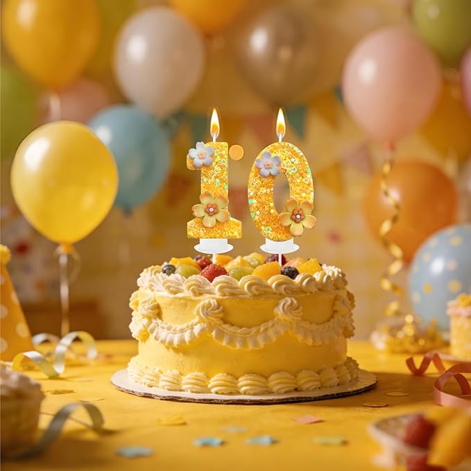 Yellow Birthday Candle, Flower Number Birthday Candles for Cake, Ideal Birthday Parties Cake Decor, Wedding Anniversary and Other Celebrations (0 Candle, Yellow)
