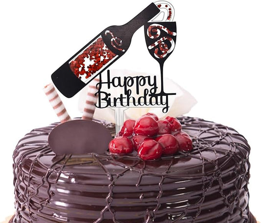 Wine Birthday Cake Topper, Wine Bottle and Glass Acrylic Cake Topper, Aging Like Fine Wine Birthday Decor