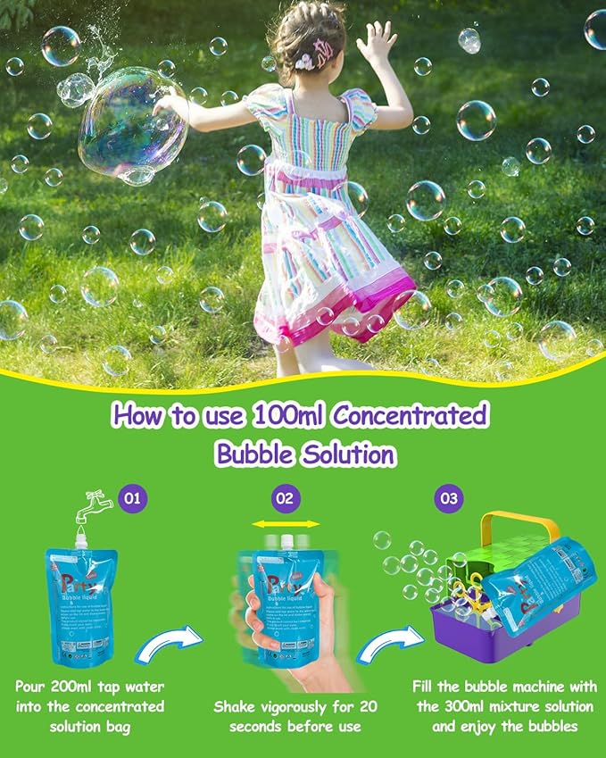 Bubble Machine, 3 in 1 Bubble Maker for Kids - 3 Replaceable Bubble Wands & 2 Speeds, 10000+ Colorful Bubbles/Min, Battery Operated or Plug-in, Bubble Toys for Indoor Outdoor Parties & Birthday Gifts
