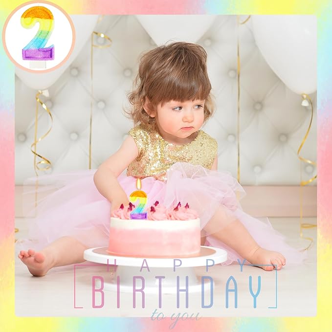 Rainbow Candles for Birthday Cakes, 2 Cake Topper, Rainbow Melon Birthday Party Decorations, Number 2 Candle for Girls Boys