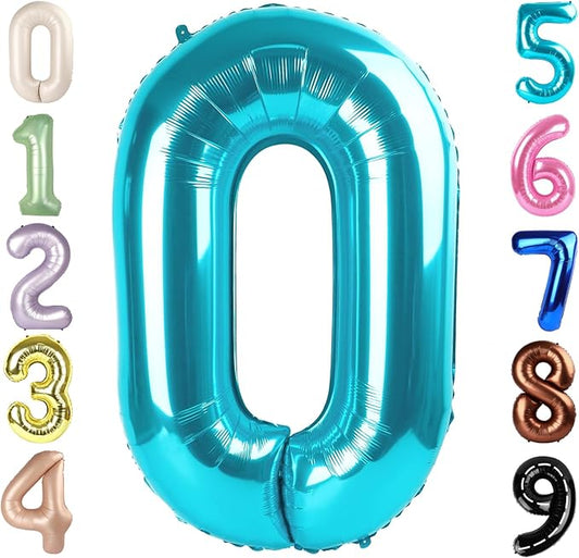 Number 0 Balloons 40 Inch Light Blue Number Balloons for 10 20 30 40 50 60 70 80 90 100 Numbers Balloon Birthday Decorations Wedding Event Baby Shower