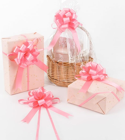 HUIHUANG Pink Bows for Gift Wrapping 12 PCS Pull Bows 4" x 8" Satin Gift Bow for Presents, Gift Basket, Paper Bag, Baby Shower Favors, Wrapping Accessories, Wedding Christmas Decor