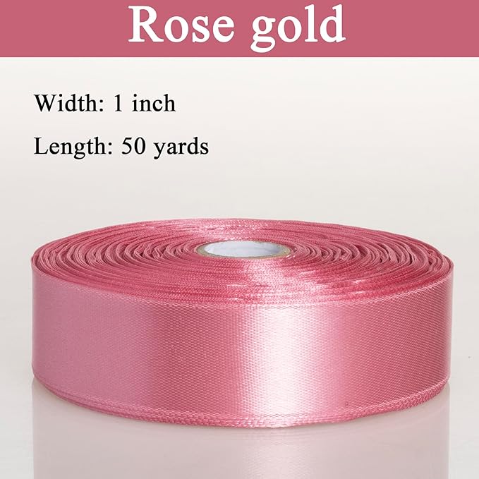 YASEO 1 Inch Rose Gold Solid Satin Ribbon, 50 Yards Craft Fabric Ribbon for Gift Wrapping Floral Bouquets Wedding Party Decoration