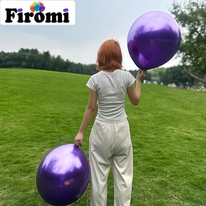 Firomi Metallic Purple Balloons 18-inch 12 Pack Large Helium Shiny Round Big Chrome Purple Thicken Latex Balloon for Birthday Party Bridal Shower Purple Party Balloons (with 1 Ribbon)