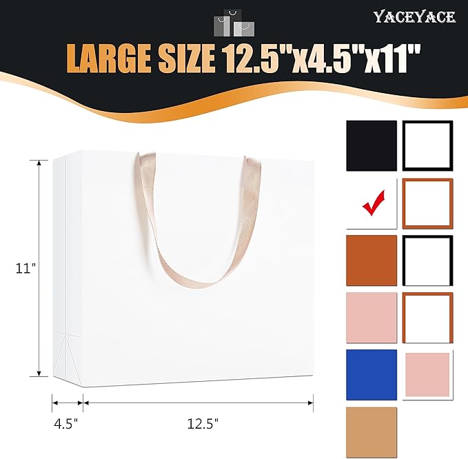 White Gift Bags Large Size, 20Pcs 12.5"x4.5"x11" Large Gift Bags Bulk, White Paper Shopping Bags with Handles, Boutique Bags, Party Bags