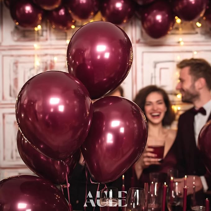 AULE Metallic Burgundy Balloons 12 inch 50 Pcs Maroon Latex Balloons Chrome Helium Shiny Thicken Balloon Perfect Party Decoration for Wedding Birthday Baby Shower Graduation Carnival