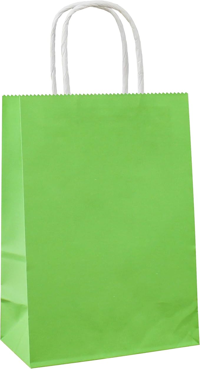 25 PCS Small Gift Bags Green Kraft Paper Bags with Handles for Party Favor (8.2 x 6 x 3.1 In)
