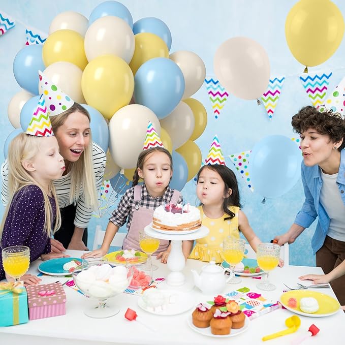 Pastel Blue Yellow Balloons, 50PCS 12Inches White Sand Macaron Yellow Balloons Baby Blue Latex Party Balloon for Baby ShowerTheme Birthday Gender Reveal Bridal Wedding Decoration