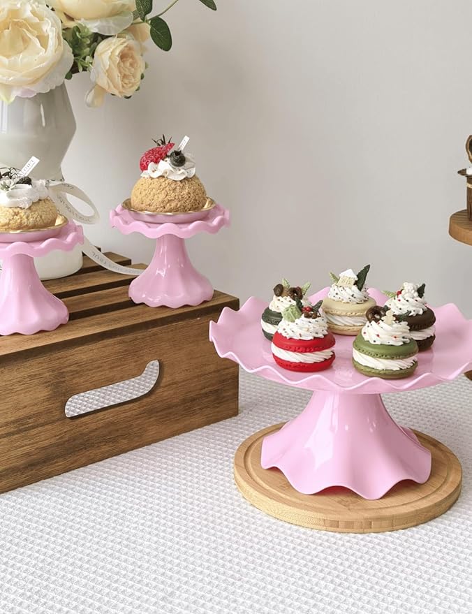 3 Pcs Cake Stand Set, Laced Cake Stand, Mini Cupdake Holder for Party,Wedding,Birthday,Celebration,Baby Shower,Anniversary (Pink)