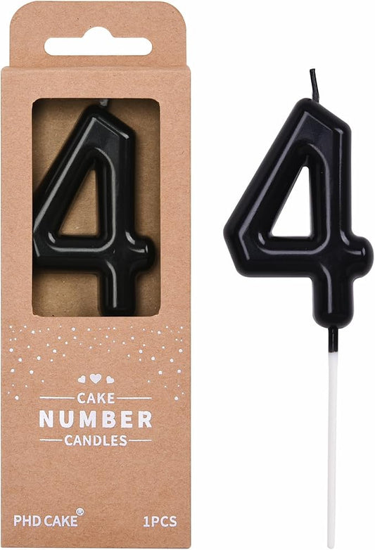 PHD CAKE 2.76 inch Classical Black 4 Number Birthday Candles, Black Number Candles, Cake Number Candles, Party Celebration