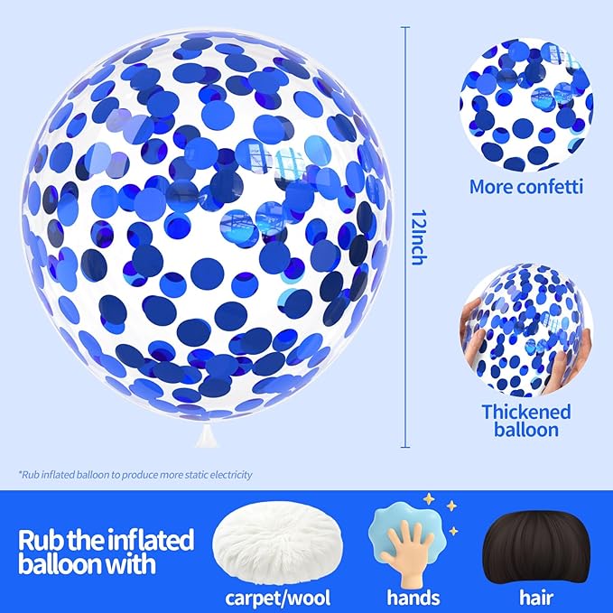 Blue Confetti Balloons, 25 Pcs Thickened 12 Inch Clear Latex Balloon with Confetti Inside for Graduation Decorations Engagement Bridal Shower Party Baby Shower Birthday Party Decoration Supplies
