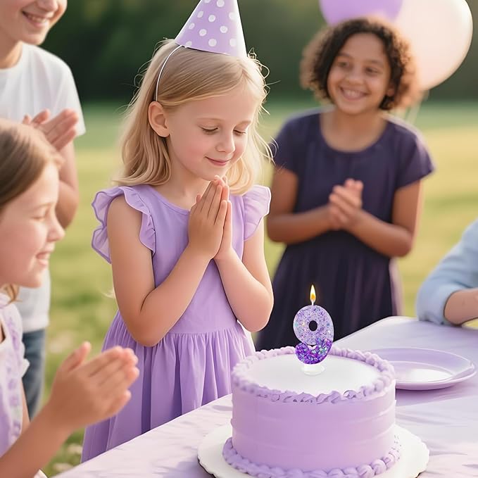 Purple Sequin Birthday Candles, Cake Number Candles, Girls 0th Birthday Decorations, Suitable for Birthday Parties, Anniversary Party Decorations(9)