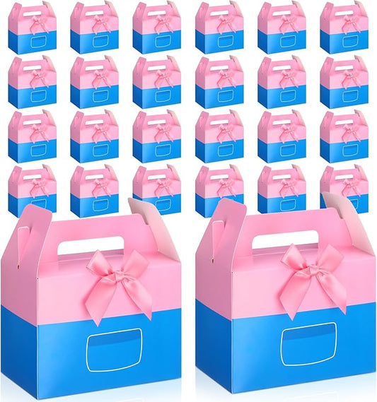 YooNotee 24 Pack Cartoon Girls Happy Birthday Party Gift Boxes Decorations Pink Cartoon Candy Boxes with Bow Colorful Goodie Bags for Birthday Party Favors